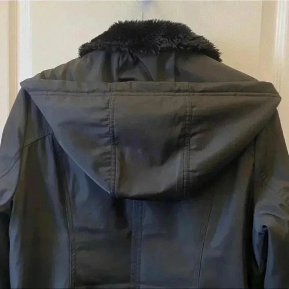 Jessica Simpson Chore Coat Padded Utility Jacket Faux Fur Collar Black Medium - Picture 5 of 16